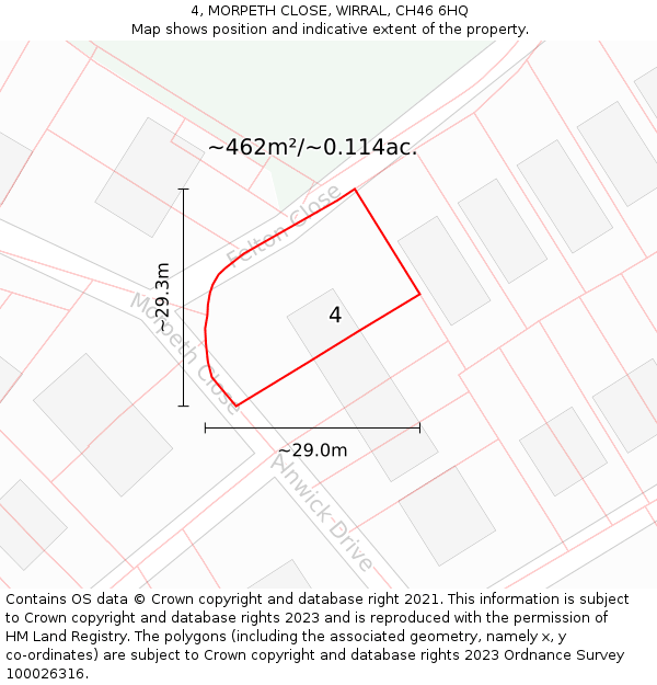 4, MORPETH CLOSE, WIRRAL, CH46 6HQ: Plot and title map