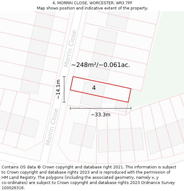 4, MORRIN CLOSE, WORCESTER, WR3 7PF: Plot and title map