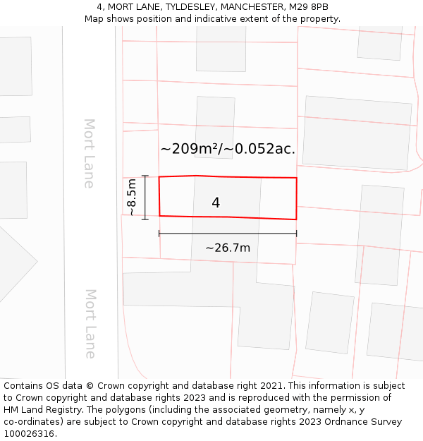 4, MORT LANE, TYLDESLEY, MANCHESTER, M29 8PB: Plot and title map