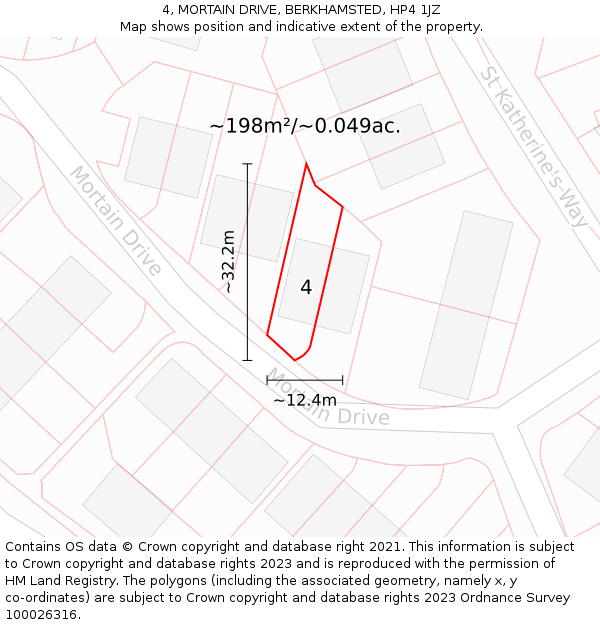 4, MORTAIN DRIVE, BERKHAMSTED, HP4 1JZ: Plot and title map
