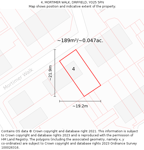 4, MORTIMER WALK, DRIFFIELD, YO25 5PN: Plot and title map