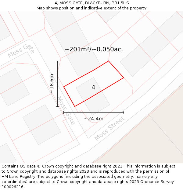 4, MOSS GATE, BLACKBURN, BB1 5HS: Plot and title map