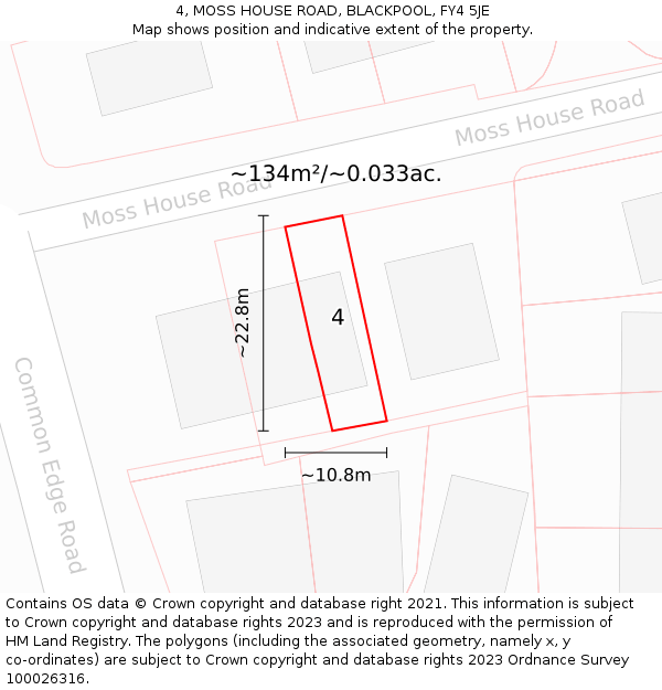 4, MOSS HOUSE ROAD, BLACKPOOL, FY4 5JE: Plot and title map