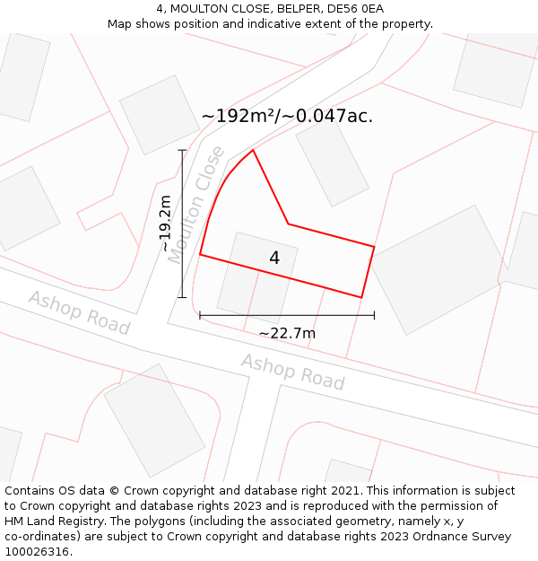 4, MOULTON CLOSE, BELPER, DE56 0EA: Plot and title map