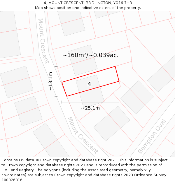 4, MOUNT CRESCENT, BRIDLINGTON, YO16 7HR: Plot and title map