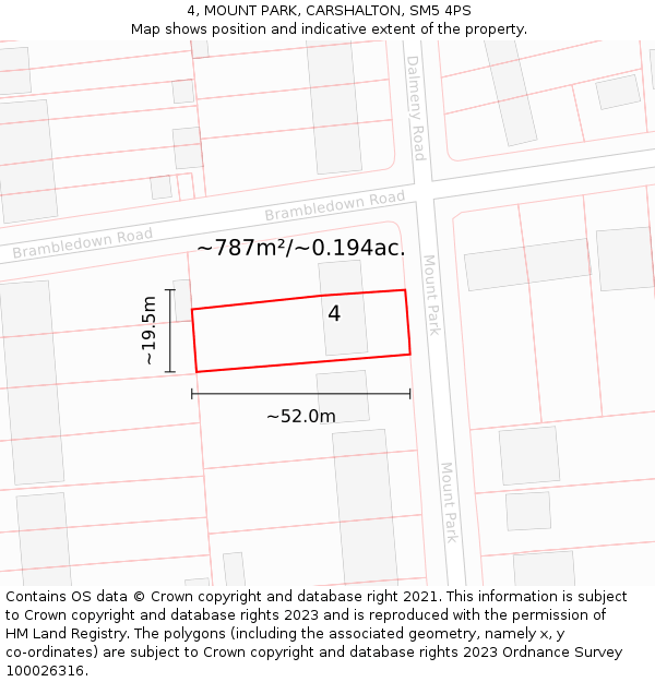 4, MOUNT PARK, CARSHALTON, SM5 4PS: Plot and title map