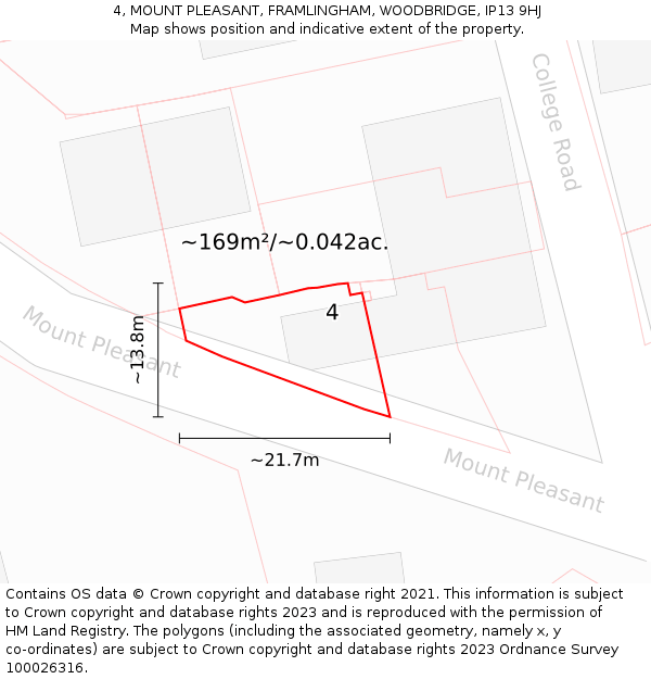 4, MOUNT PLEASANT, FRAMLINGHAM, WOODBRIDGE, IP13 9HJ: Plot and title map
