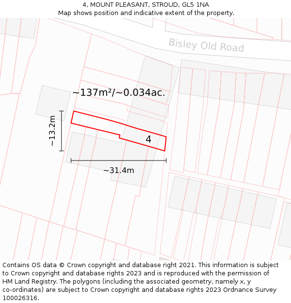 4, MOUNT PLEASANT, STROUD, GL5 1NA: Plot and title map