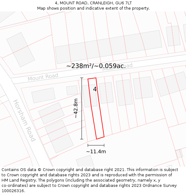 4, MOUNT ROAD, CRANLEIGH, GU6 7LT: Plot and title map