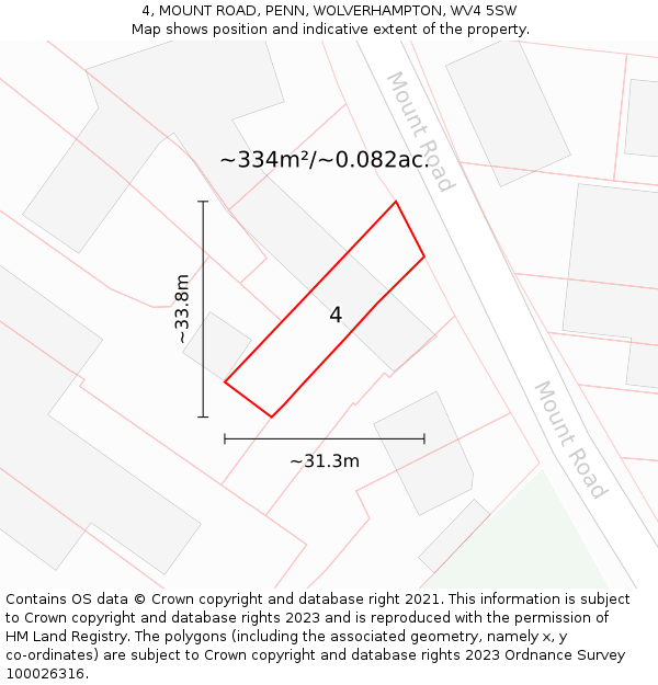 4, MOUNT ROAD, PENN, WOLVERHAMPTON, WV4 5SW: Plot and title map