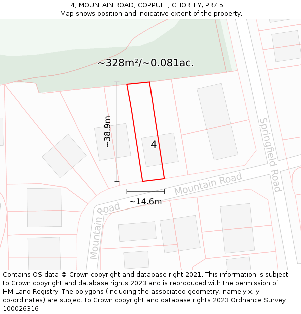 4, MOUNTAIN ROAD, COPPULL, CHORLEY, PR7 5EL: Plot and title map