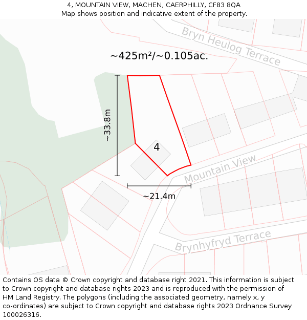4, MOUNTAIN VIEW, MACHEN, CAERPHILLY, CF83 8QA: Plot and title map