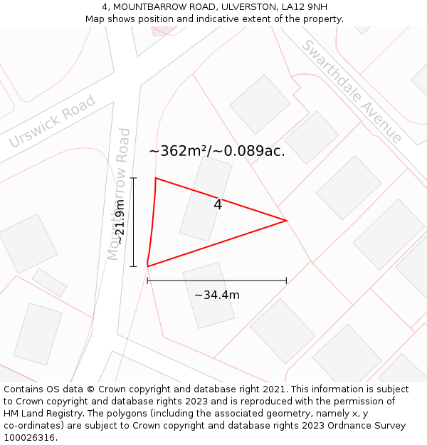 4, MOUNTBARROW ROAD, ULVERSTON, LA12 9NH: Plot and title map