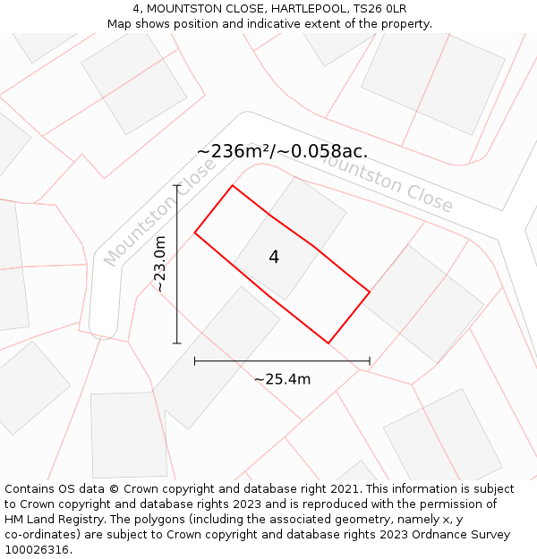 4, MOUNTSTON CLOSE, HARTLEPOOL, TS26 0LR: Plot and title map