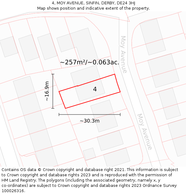 4, MOY AVENUE, SINFIN, DERBY, DE24 3HJ: Plot and title map