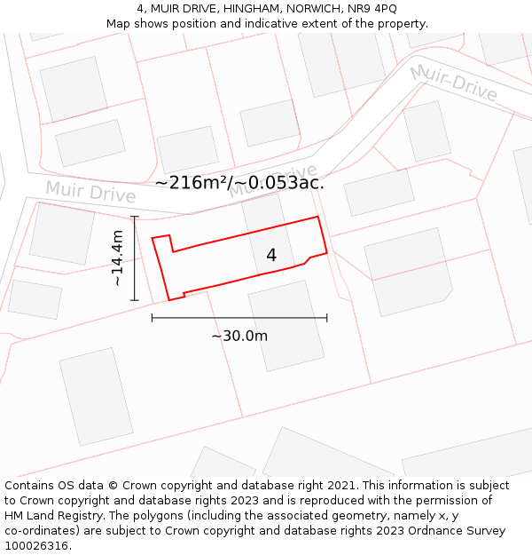 4, MUIR DRIVE, HINGHAM, NORWICH, NR9 4PQ: Plot and title map