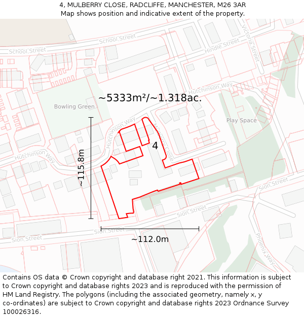 4, MULBERRY CLOSE, RADCLIFFE, MANCHESTER, M26 3AR: Plot and title map
