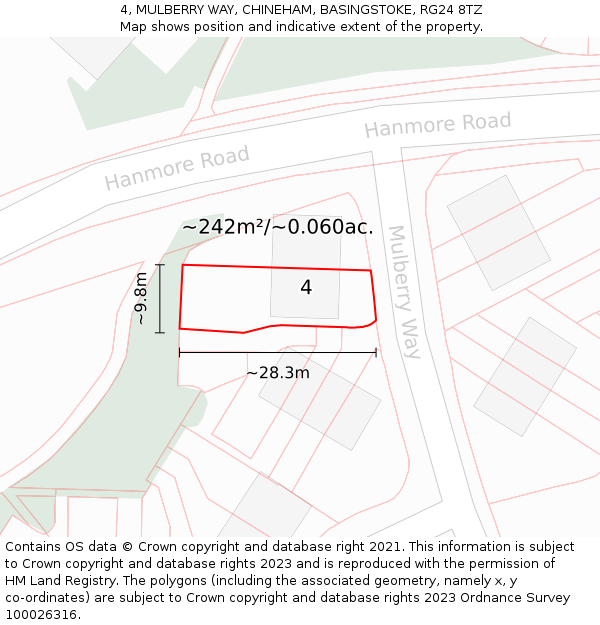 4, MULBERRY WAY, CHINEHAM, BASINGSTOKE, RG24 8TZ: Plot and title map
