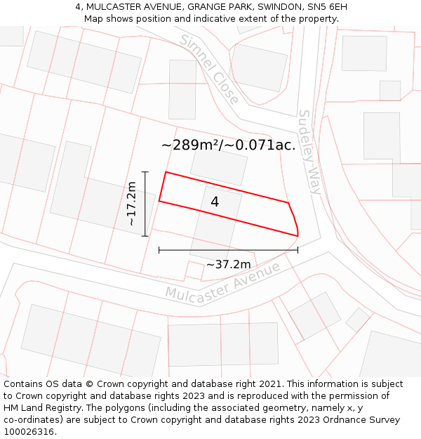 4, MULCASTER AVENUE, GRANGE PARK, SWINDON, SN5 6EH: Plot and title map