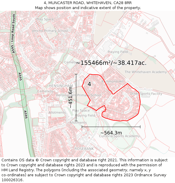4, MUNCASTER ROAD, WHITEHAVEN, CA28 8RR: Plot and title map
