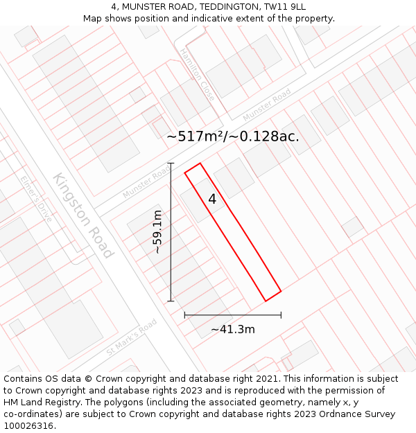 4, MUNSTER ROAD, TEDDINGTON, TW11 9LL: Plot and title map