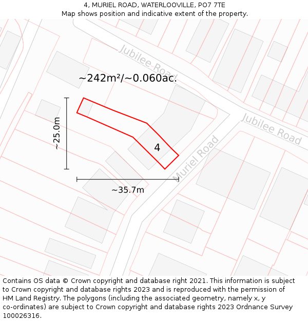 4, MURIEL ROAD, WATERLOOVILLE, PO7 7TE: Plot and title map