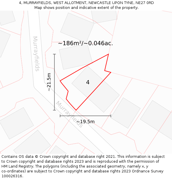 4, MURRAYFIELDS, WEST ALLOTMENT, NEWCASTLE UPON TYNE, NE27 0RD: Plot and title map