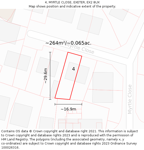 4, MYRTLE CLOSE, EXETER, EX2 8UX: Plot and title map
