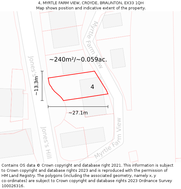 4, MYRTLE FARM VIEW, CROYDE, BRAUNTON, EX33 1QH: Plot and title map