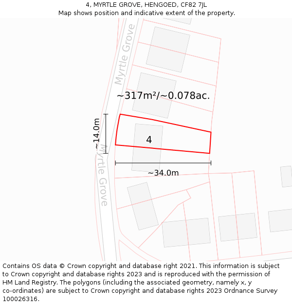 4, MYRTLE GROVE, HENGOED, CF82 7JL: Plot and title map