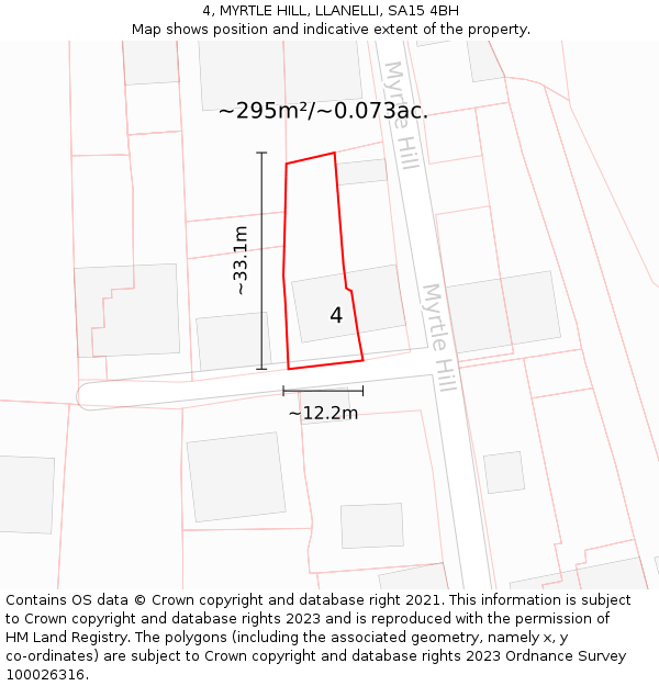 4, MYRTLE HILL, LLANELLI, SA15 4BH: Plot and title map