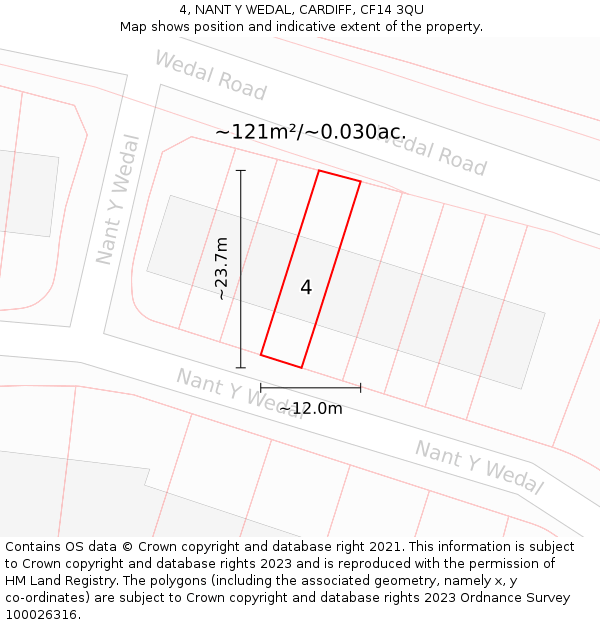 4, NANT Y WEDAL, CARDIFF, CF14 3QU: Plot and title map