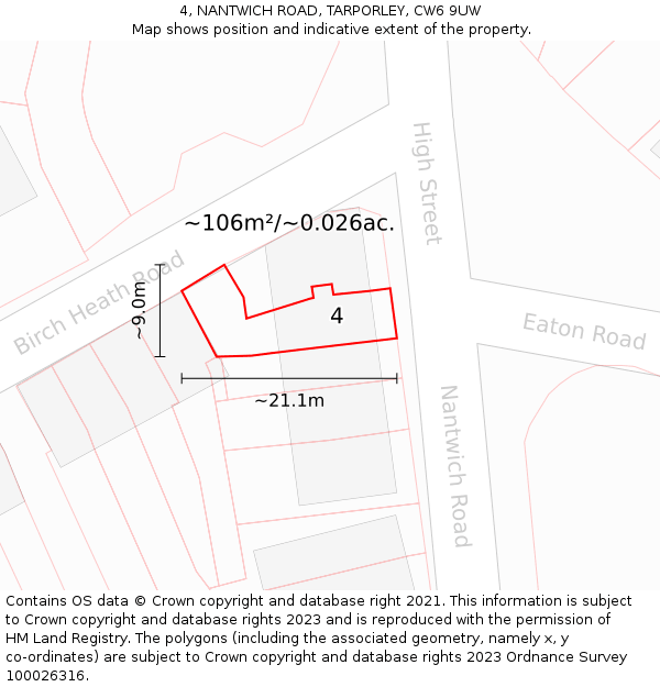 4, NANTWICH ROAD, TARPORLEY, CW6 9UW: Plot and title map