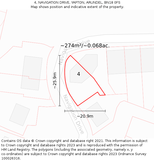 4, NAVIGATION DRIVE, YAPTON, ARUNDEL, BN18 0FS: Plot and title map