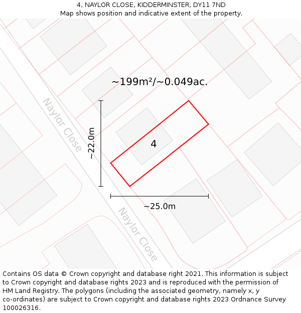 4, NAYLOR CLOSE, KIDDERMINSTER, DY11 7ND: Plot and title map