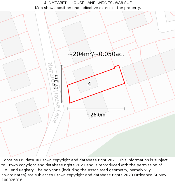4, NAZARETH HOUSE LANE, WIDNES, WA8 8UE: Plot and title map