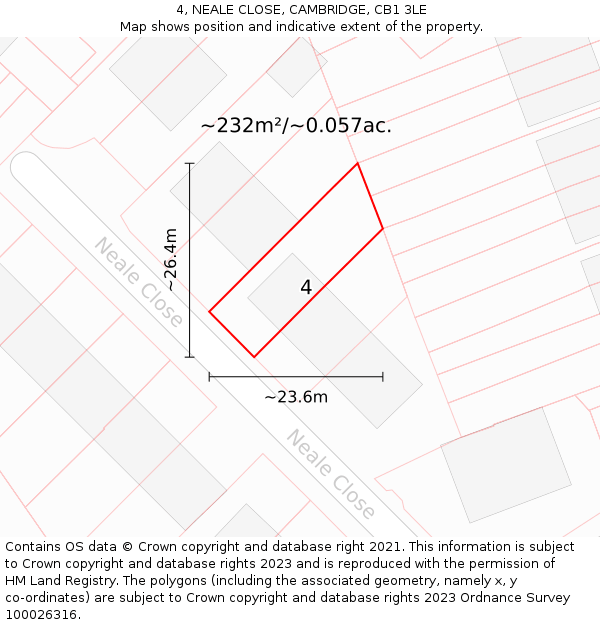 4, NEALE CLOSE, CAMBRIDGE, CB1 3LE: Plot and title map