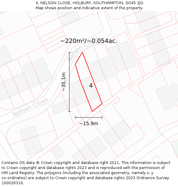 4, NELSON CLOSE, HOLBURY, SOUTHAMPTON, SO45 2JG: Plot and title map