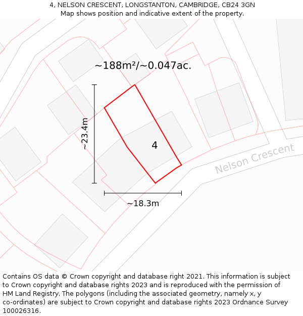 4, NELSON CRESCENT, LONGSTANTON, CAMBRIDGE, CB24 3GN: Plot and title map