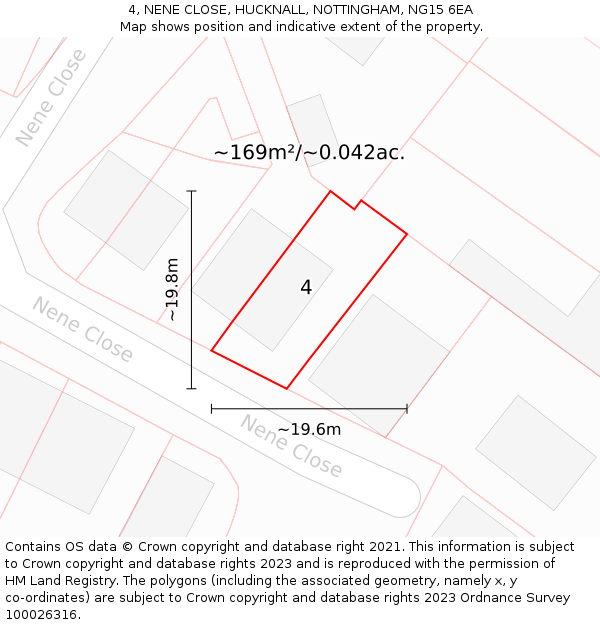 4, NENE CLOSE, HUCKNALL, NOTTINGHAM, NG15 6EA: Plot and title map