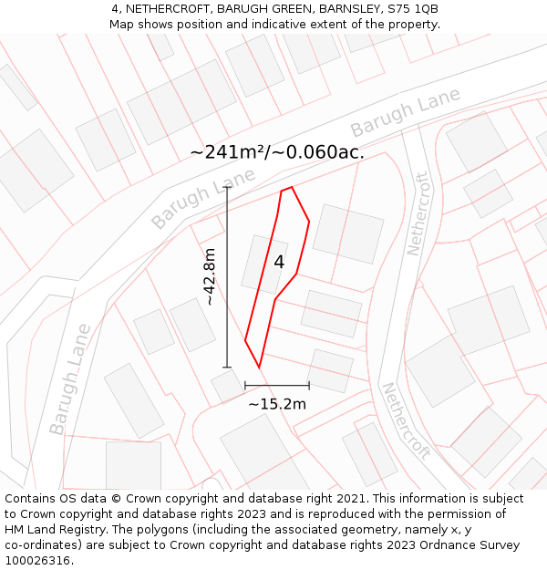 4, NETHERCROFT, BARUGH GREEN, BARNSLEY, S75 1QB: Plot and title map