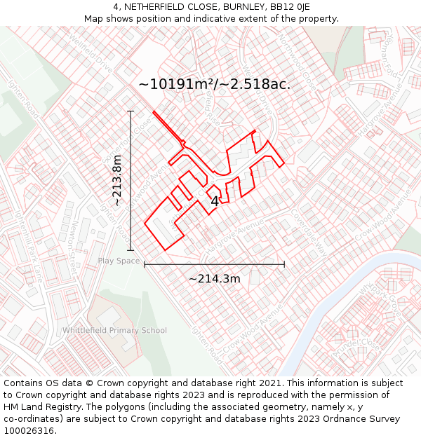 4, NETHERFIELD CLOSE, BURNLEY, BB12 0JE: Plot and title map