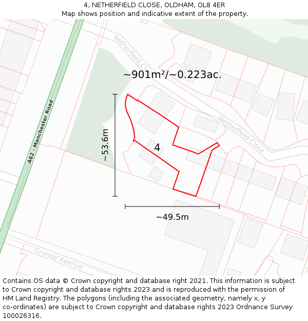4, NETHERFIELD CLOSE, OLDHAM, OL8 4ER: Plot and title map