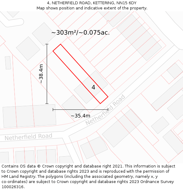 4, NETHERFIELD ROAD, KETTERING, NN15 6DY: Plot and title map