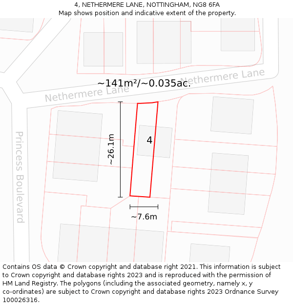 4, NETHERMERE LANE, NOTTINGHAM, NG8 6FA: Plot and title map