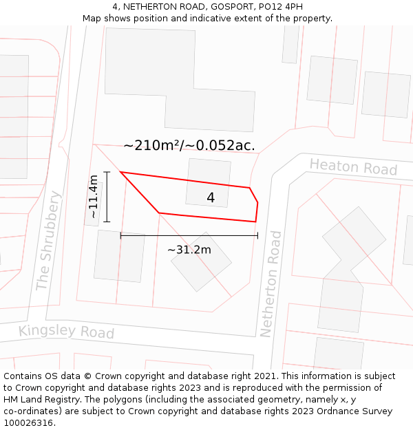 4, NETHERTON ROAD, GOSPORT, PO12 4PH: Plot and title map
