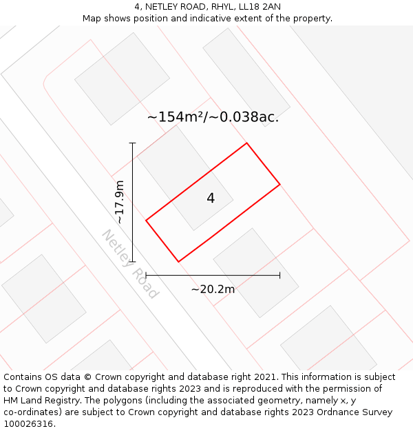 4, NETLEY ROAD, RHYL, LL18 2AN: Plot and title map