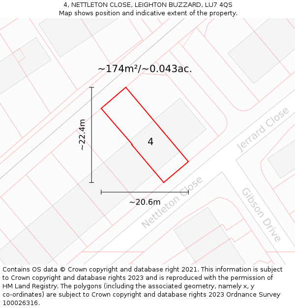4, NETTLETON CLOSE, LEIGHTON BUZZARD, LU7 4QS: Plot and title map