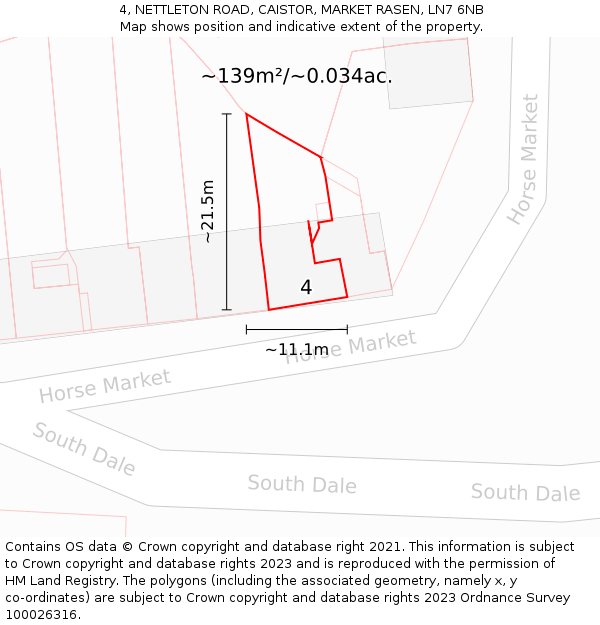 4, NETTLETON ROAD, CAISTOR, MARKET RASEN, LN7 6NB: Plot and title map