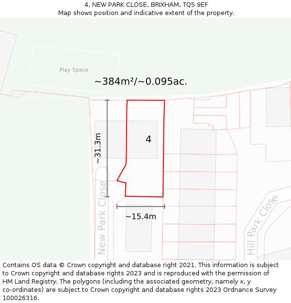 4, NEW PARK CLOSE, BRIXHAM, TQ5 9EF: Plot and title map